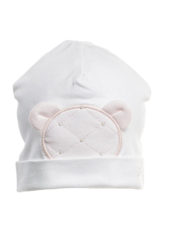 First First G bonnet teddy PERLES White-Blush Pink