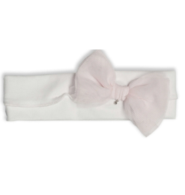 First First white hairband with pink bow tulle