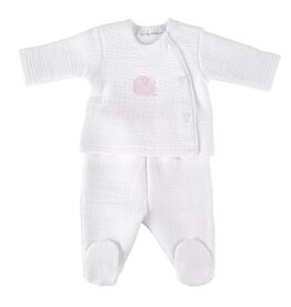 Théophile & Patachou Théophile et Patachou Bloes jersey gewafeld + Broek -  wit/roze M:  1M wit/roze