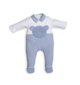First First BO B rompersuit bicolor XL teddy on  front - white-azzuro