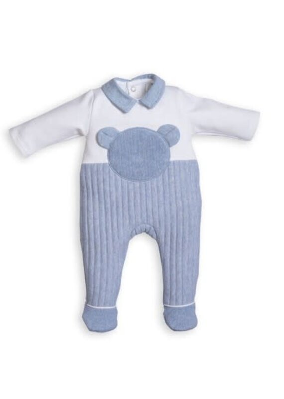 First First BO B rompersuit bicolor XL teddy on  front - white-azzuro