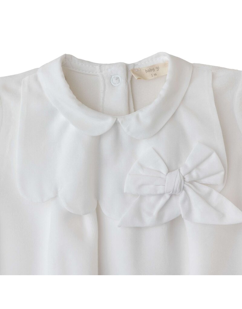 Baby Gi Baby Gi- white velours babygrow with bow