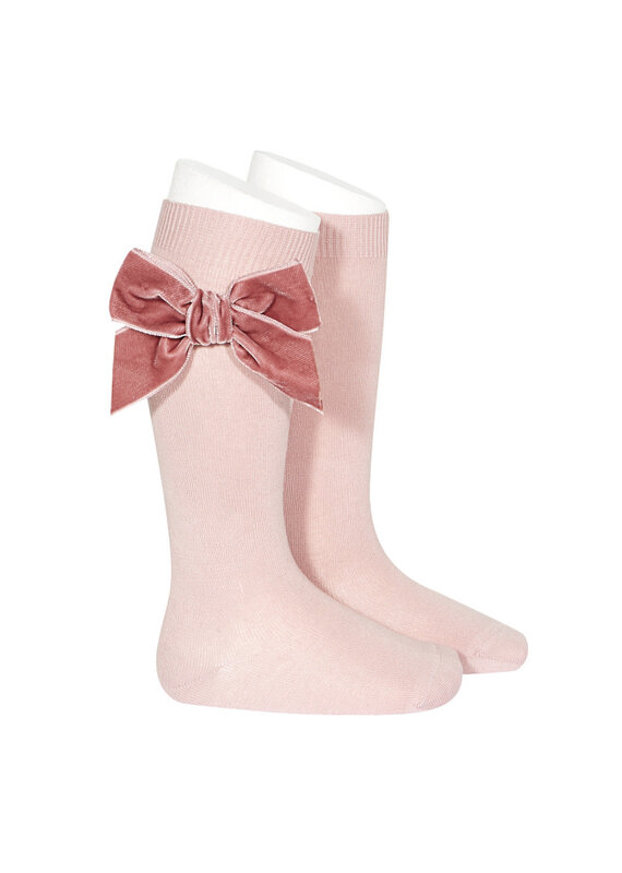 Condor Condor kniekousjes - pale pink met velvet strik