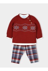 Mac ilusion baby outfit includes jacquard knitted sweater with cotton (3stuks)-rood