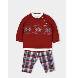 Mac ilusion baby outfit includes jacquard knitted sweater with cotton (3stuks)-rood