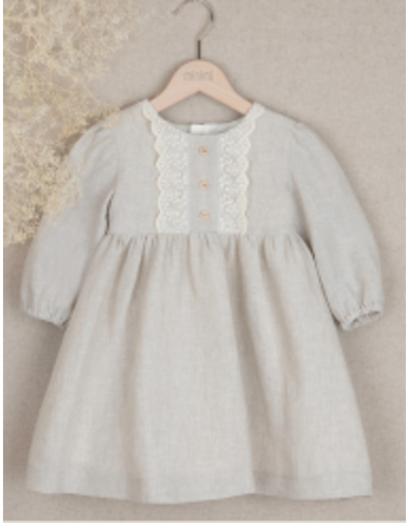 Minimi- dress-beige met knoopjes en kant