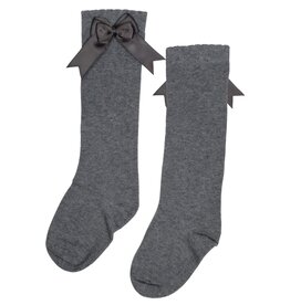 In control - grijze kniekous met satijnen strik