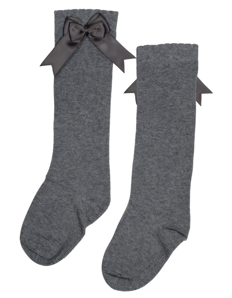 In control - grijze kniekous met satijnen strik