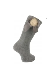 Carlomango - Kniekous strik en pompom  grijs