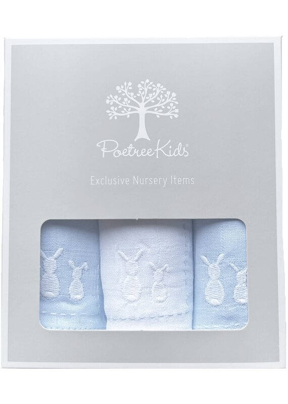 Poetree Kids Poetree Tetra doekjes verpakt per 3 st Wit/licht blauw (konijntjes)