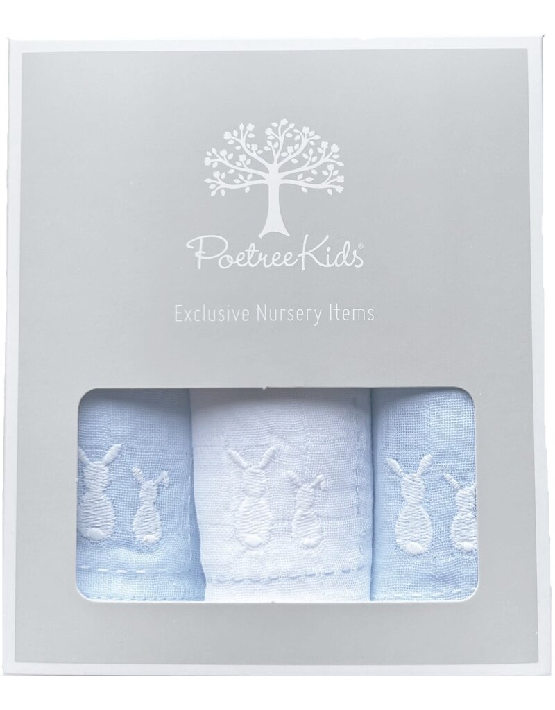 Poetree Kids Poetree Tetra doekjes verpakt per 3 st Wit/licht blauw (konijntjes)
