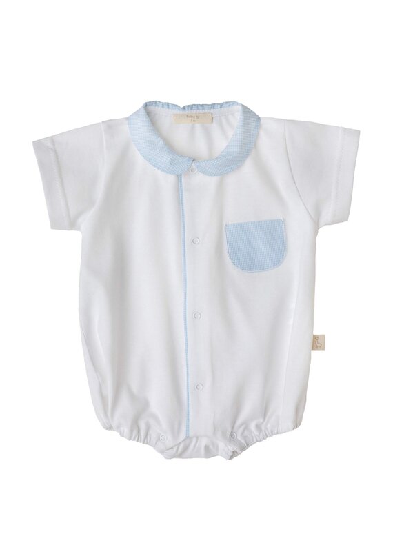 Baby Gi White cotton bodysuit with pocket-vichy