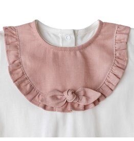 Baby Gi White cotton babygrow with pink chest detail bow