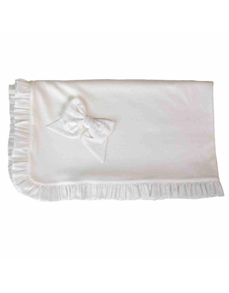 Baby Gi Ivory blanket with frilly detail/bow-pure