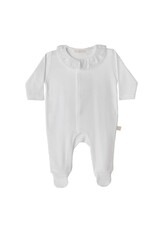 Baby Gi White cotton babygrow-lace detail in frilly collar (kruippakje)