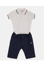 Setje polo tricot en broek wit/donkerblauw