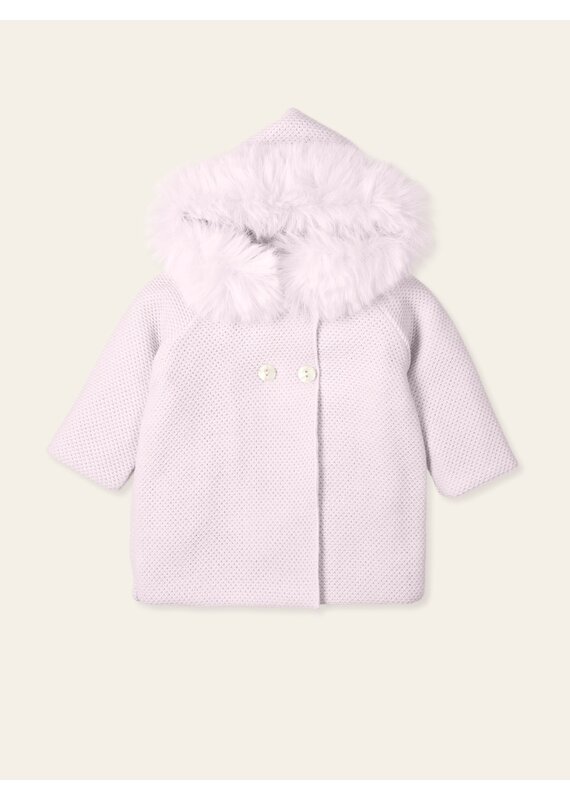 Knitted coat - fake fur - afneembaar - Roze