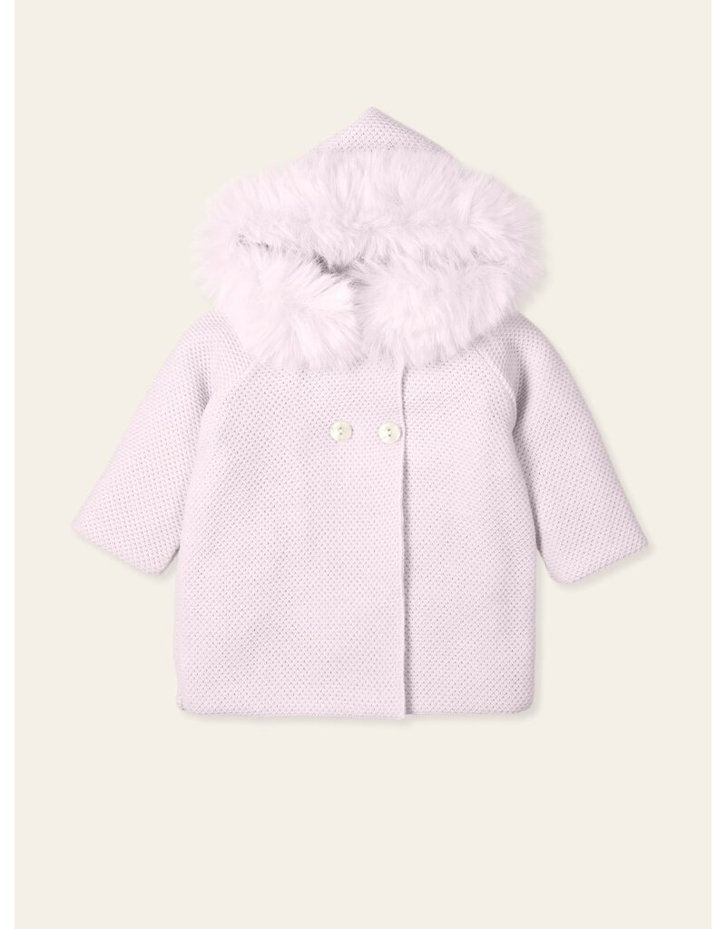 Knitted coat - fake fur - afneembaar - Roze