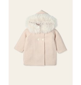 Knitted coat - fake fur - afneembaar - oud roze