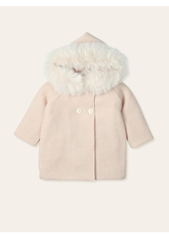 Knitted coat - fake fur - afneembaar - oud roze