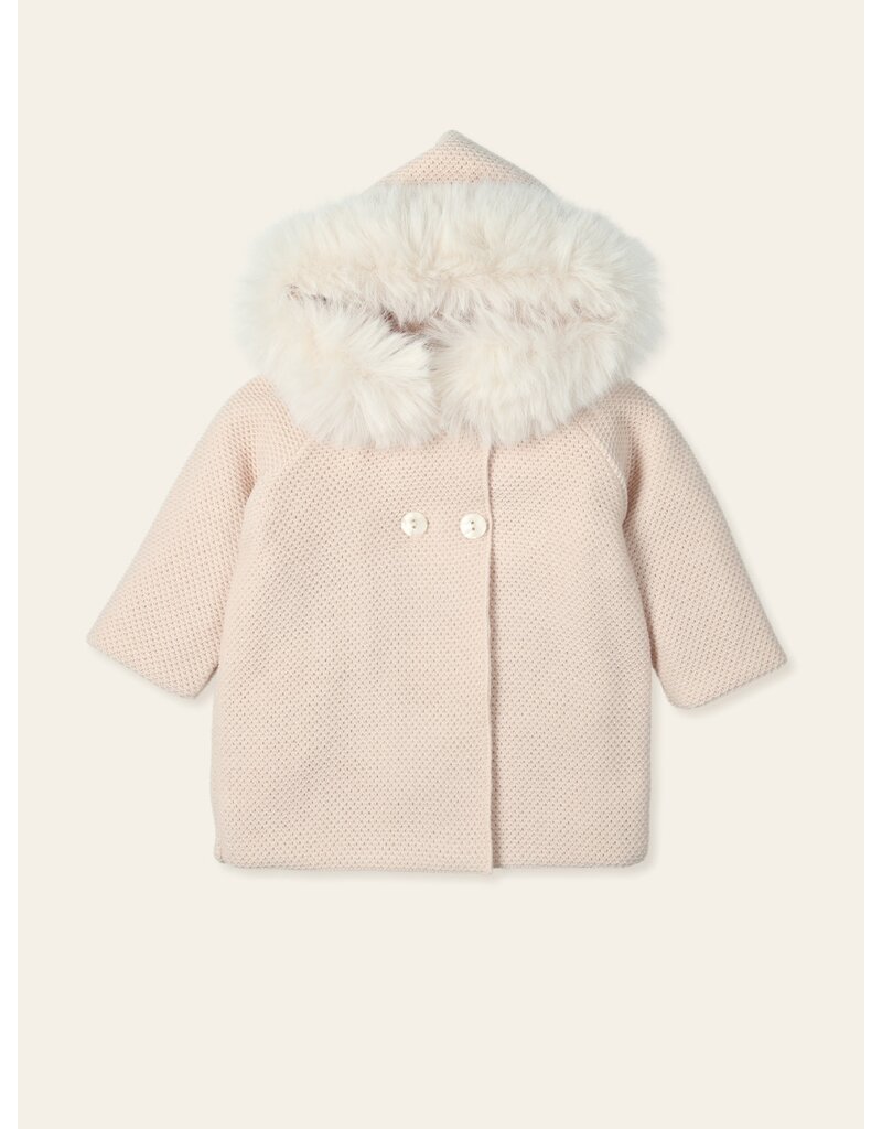 Knitted coat - fake fur - afneembaar - oud roze