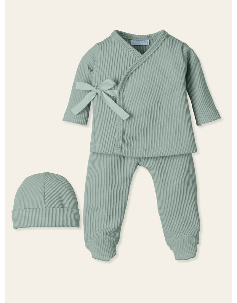 New born set met mutsje - salie groen