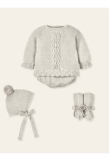 knitted newborn set met kap en sokjes - natuur