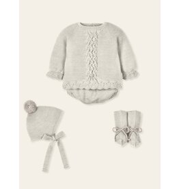 knitted newborn set met kap en sokjes - natuur