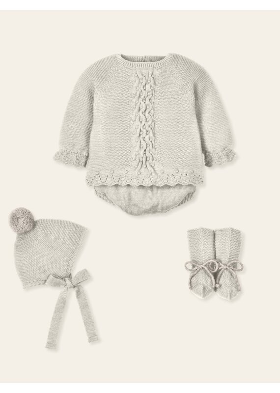 knitted newborn set met kap en sokjes - natuur