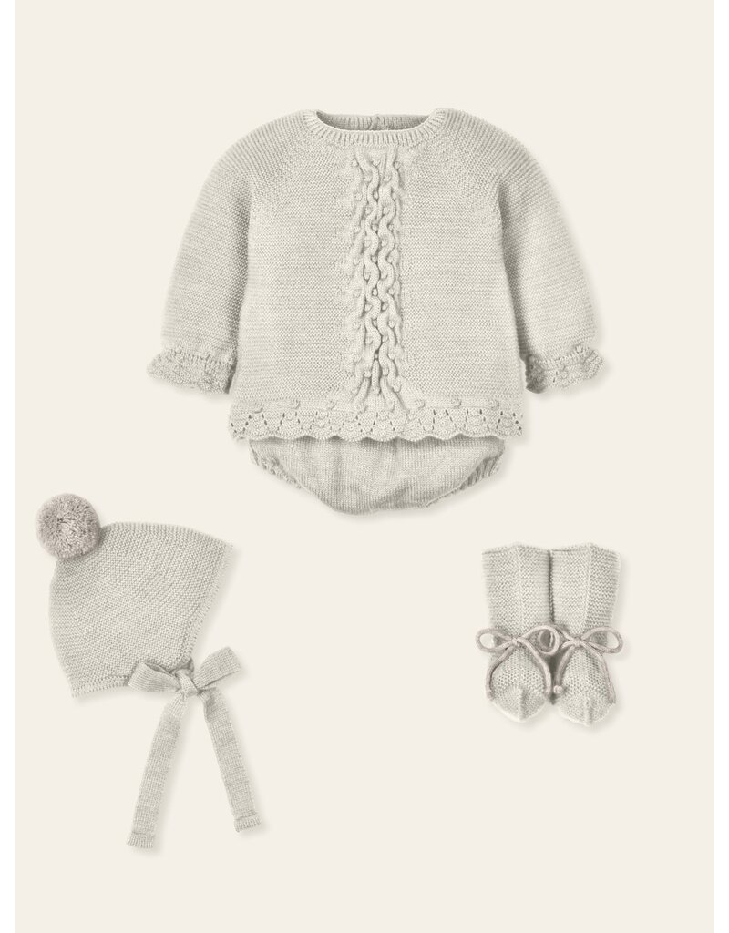knitted newborn set met kap en sokjes - natuur