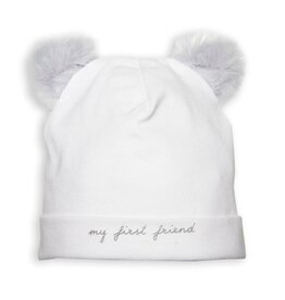 First First B bonnet fur teddy bear ears White-Grey