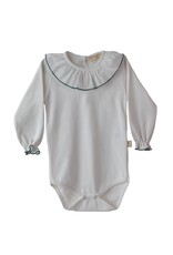 Baby Gi Baby Gi- body- frilly collar- wit/donkergroen