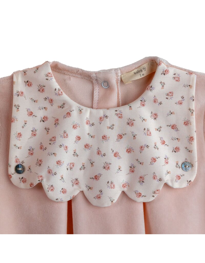 Baby Gi Kruippakje - VELOURS flower-  peach pink