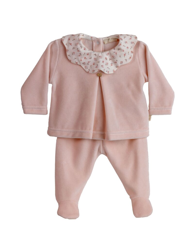 Baby Gi Setje tweestuks - VELOURS flower-  peach pink