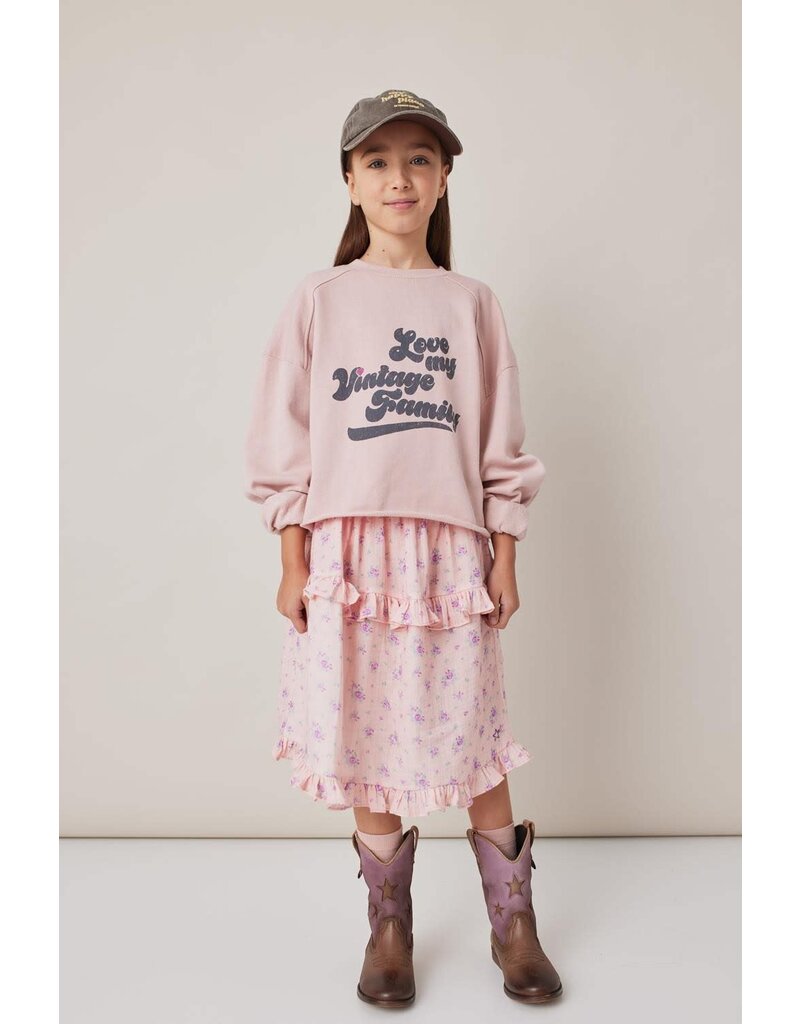 Tocoto Vintage - Trui 'love my vintage family' roze/grijs