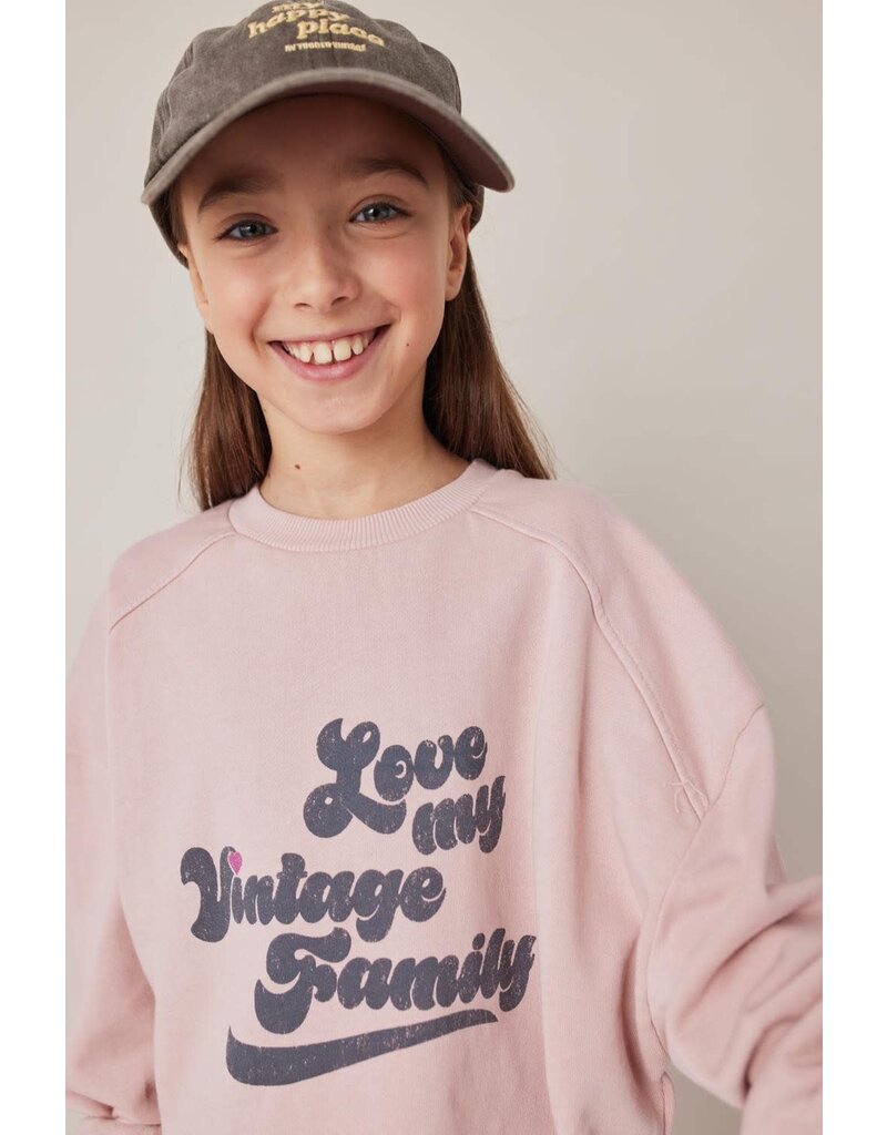 Tocoto Vintage - Trui 'love my vintage family' roze/grijs