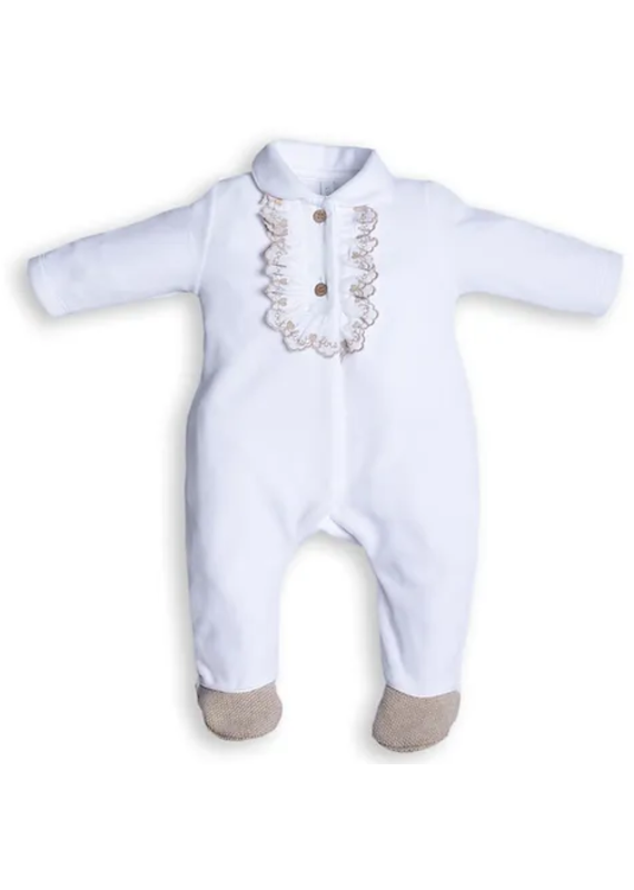 First First-rompersuit Velvet-tie lace-beige