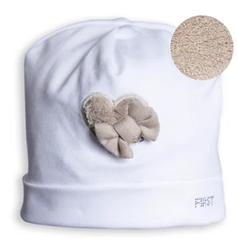 First First- mutsje-hart en strik fur-wit/beige