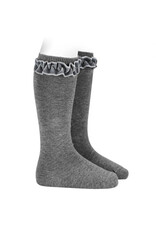 Condor Kniekous met velvet ruffle - 230 grijs