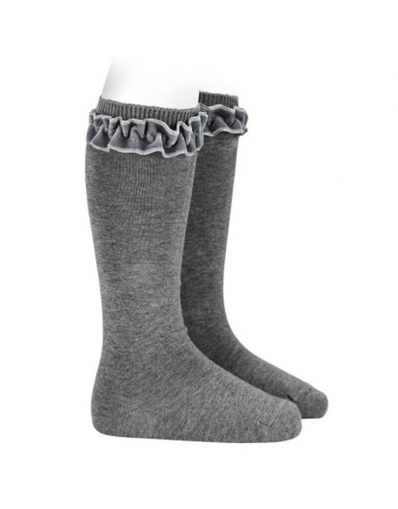 Condor Kniekous met velvet ruffle - 230 grijs