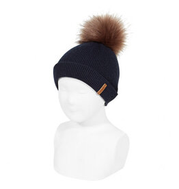 Condor Muts ribbed knit faux fur pompom - donker blauw - L