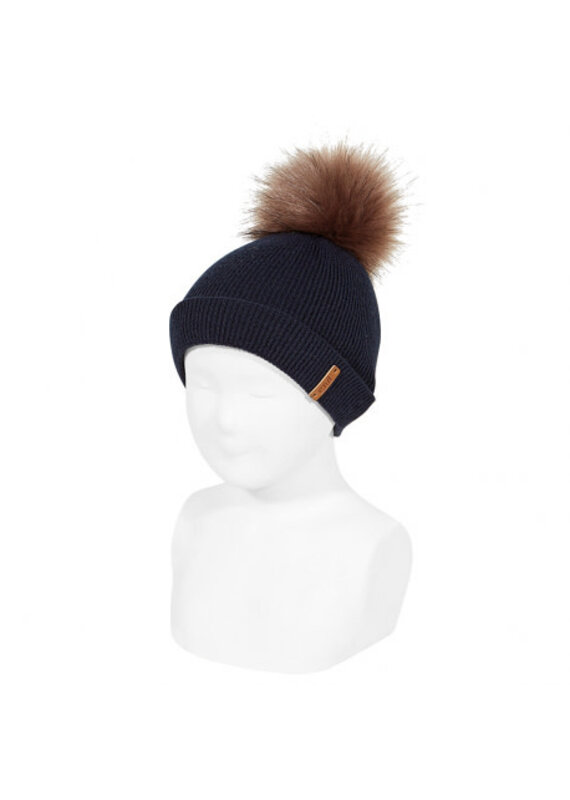 Condor Muts ribbed knit faux fur pompom - donker blauw - L