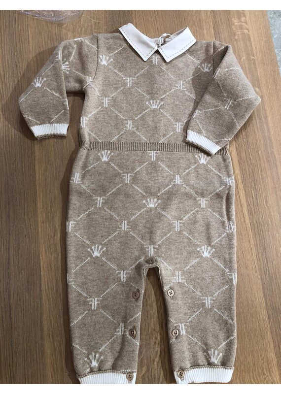 First First signature-knitted combisuit-White/beige