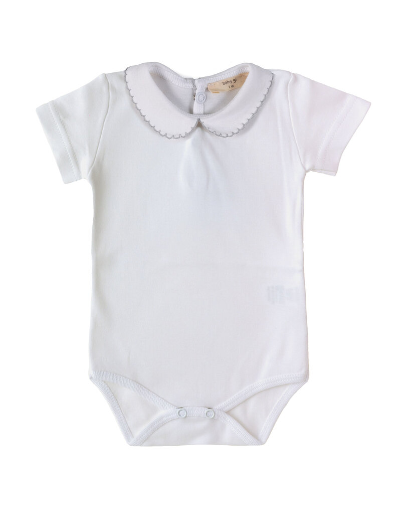 Baby Gi Baby gi - Basic romper zigzag stitching wit/blauw