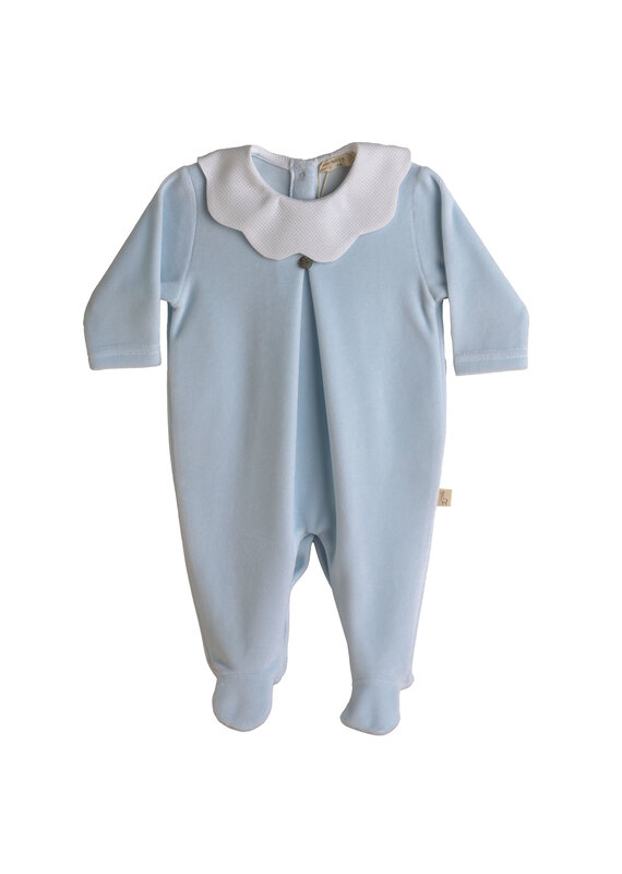 Baby Gi Kruippakje - blauw Pique  kraag wit 3m