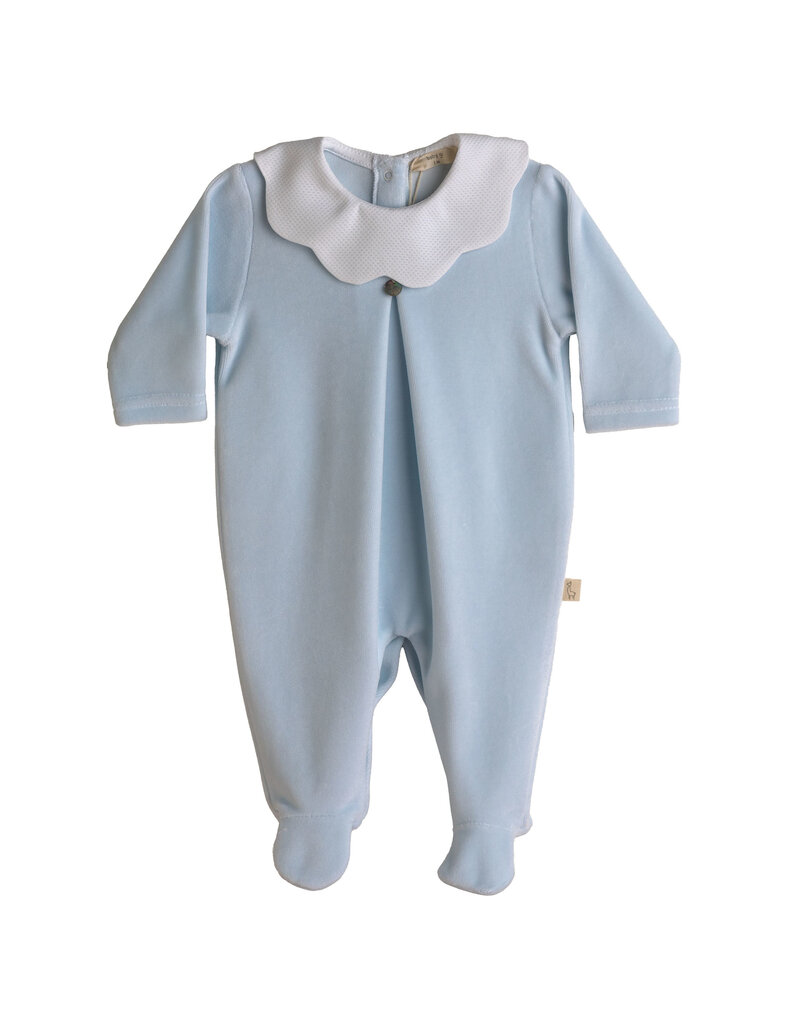 Baby Gi Kruippakje - blauw Pique  kraag wit 3m