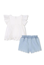 Chloé Chloé - set witte t-shirt met blauw shortje