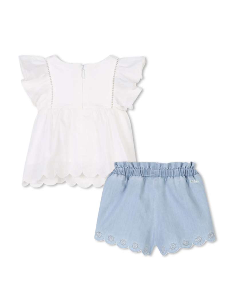 Chloé Chloé - set witte t-shirt met blauw shortje