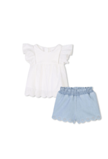 Chloé Chloé - set witte t-shirt met blauw shortje