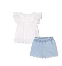 Chloé Chloé - set witte t-shirt met blauw shortje